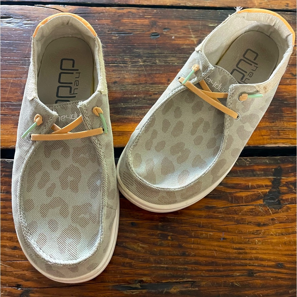 Cutest Hey Dudes! Animal print. Size 7 worn once!